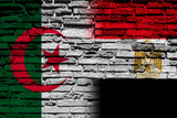 Flag of Algeria and Egypt on brick wall