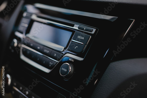 Cuadros en Lienzo Media button in car audio system. Phone icon in auto.
