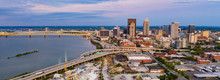 Aerial Perspective Over Downtown Louisville Kentucky On The Ohio River