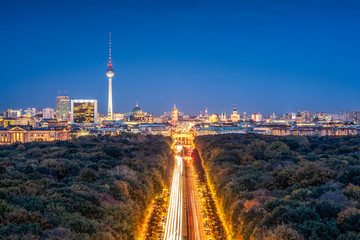 Berlin skyline with Tiergarten district at night