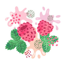 Raspberry Juice Vector Illustration. Abstract Watercolor Juicy Berry Splash
