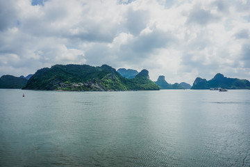 Mountains in the water at Ha Long Bay, Vietnam