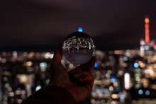 New York In A Lensball, New York Inside A Crystal Ball, USA Night Skyline, View From The Empire State Building In Manhattan, Night Skyline Of New York Black And White Photography