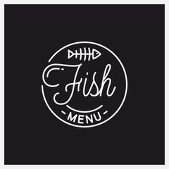 Canvas Print - Fish menu logo. Round linear logo of fish bones