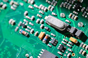 Electronic components on printed circuit board.