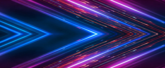 Wall Mural - dark abstract futuristic background. neon lines, glow. neon lines, shapes. pink and blue glow.