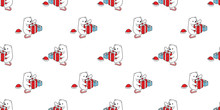 Bear Seamless Pattern Christmas Vector Polar Bear Santa Claus Hat Gift Box Candy Cane Scarf Isolated Cartoon Repeat Wallpaper Tile Background Doodle Illustration Design