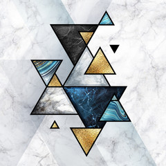 Wall Mural - abstract geometric background, modern marble mosaic inlay, art deco wallpaper. triangles with artifi
