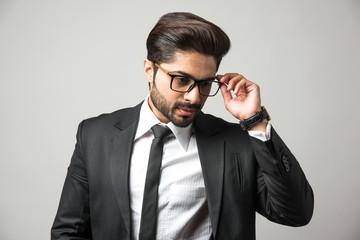 Wall Mural - Indian businessman wears glasses or spectacles, bearded young businessman with eyewear