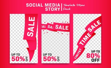 Canvas Print - pink ribbon banner social media instagram story promotion template mini vector pack