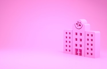 Pink Veterinary medicine hospital, clinic or pet shop for animals icon isolated on pink background. Vet or veterinarian clinic. Minimalism concept. 3d illustration 3D render