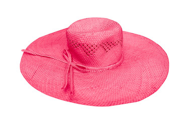 Red woman summer straw hat with bow pattern  isolated on white background , clipping path