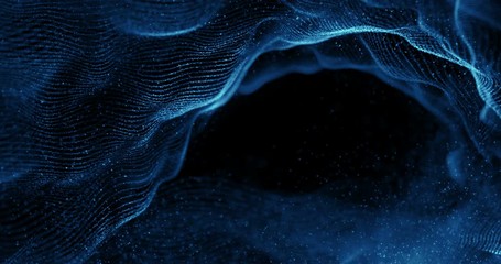 Wall Mural - abstract blue geometrical plexus on black background with lines and dots movement, seamless