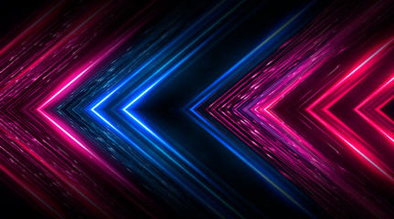 Wall Mural - dark abstract futuristic background. neon lines, glow. neon lines, shapes. pink and blue glow.