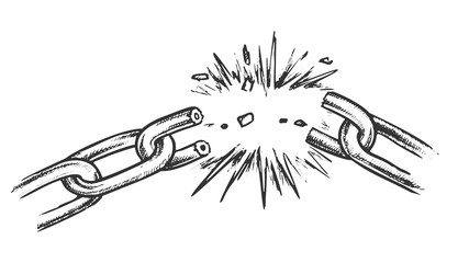 Wall Mural - breaking metal chain freedom concept ink vector. steel chain with defect. breakdown and destruction 