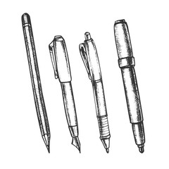 Wall Mural - pen, pencil and felt-tip marker retro set vector. pen collection for writing and drawing school equi