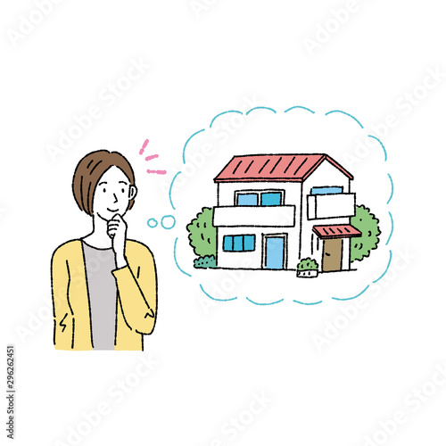 家のことを考える 女性 イラスト 이 스톡 벡터 구입 및 Adobe Stock에서 유사한 벡터 검색 Adobe Stock