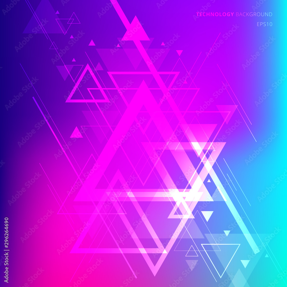 Abstract technology futuristic geometric triangles overlapping on vibrant gradient background. - obrazy, fototapety, plakaty 