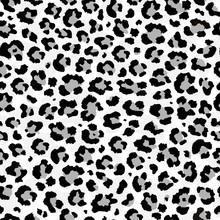 Vector Abstract Seamless Pattern Of Snow Leopard Or Ounce Predatory Print. Modern Animal Fur Fashion Background. Realistic Leopard Monochrome Print. Exotic Wild Animal Skin Pattern For Textile, Decor.