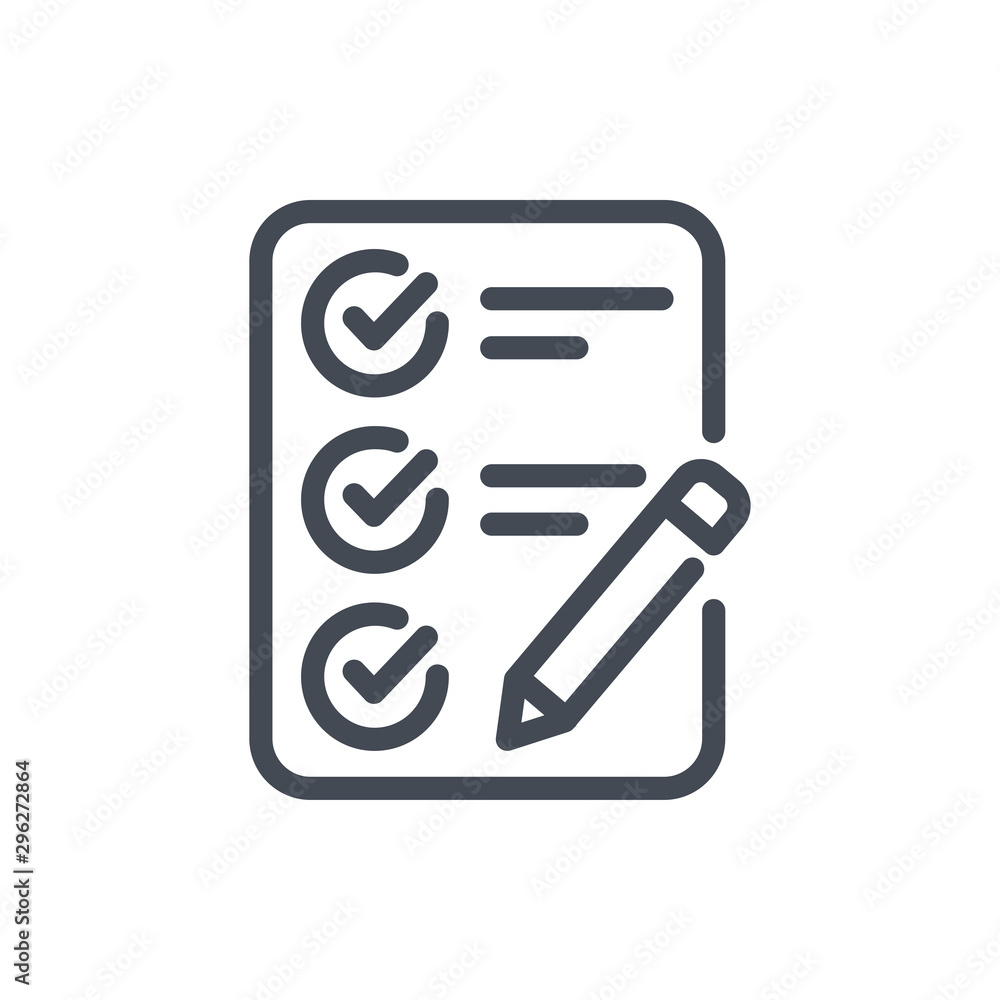 Checklist line icon. Report with pencil vector outline sign. - obrazy, fototapety, plakaty 
