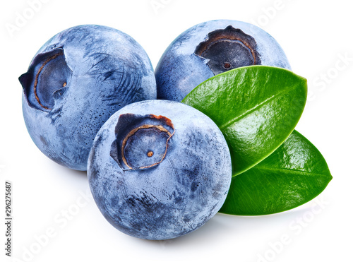 Fotomural Blueberries and leaves isolated on white