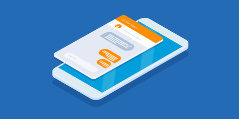 Wall Mural - live support window, customer support chat, live chat app displaying on mobile screen, 3d isometric 