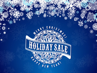 Wall Mural - Merry Christmas and Happy New Year sale logo on blue background with snowflakes