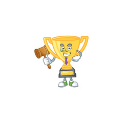 Canvas Print - Judge cartoon gold trophy on white background.