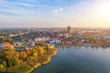 Aussicht auf Prenzlau am Uckersee im Herbst zum Sonnenaufgang