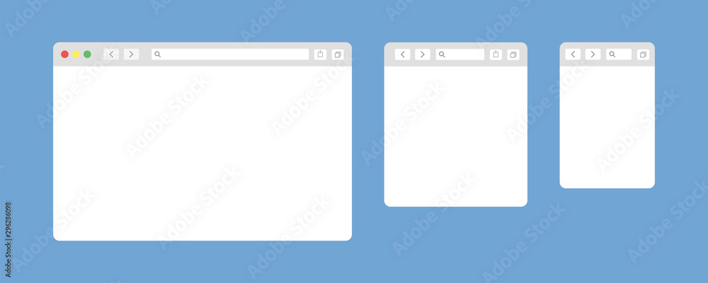 Browser window isolated vector web elements. Design template with browser window for mobile device design. Blank template. Website template design. Mockup for web site design. - obrazy, fototapety, plakaty 