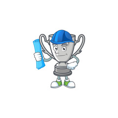 Canvas Print - Architect silver trophy with cartoon character shape.