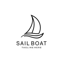 Simple Sailboat Dhow Ship Line Art Logo Design Illustration 