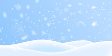 Winter Snow Background On Blue Backdrop. Magic White Snowfall Texture. Vector 3d Illustration.