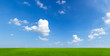 sky with clouds and green field background panorama