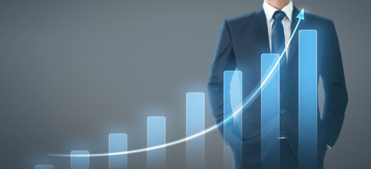 Businessman plan graph growth increase of chart positive indicators in his business