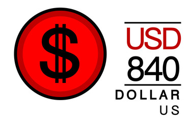 S, USD, 840, Dollar, US Banking Currency icon typography logo banner set isolated on background. Abstract concept graphic element. Collection of currency symbols ISO 4217 signs used in country