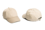 Fototapeta  - beige Baseball cap isolated on white background. Front and back view.
