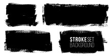 Vector Set Of Hand Drawn Brush Strokes, Stains For Backdrops. Monochrome Design Elements Set. One Color Monochrome Artistic Hand Drawn Backgrounds.