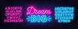 © TanyaFox - Neon lettering dream big. Neon alphabet on a dark background. Template for design.