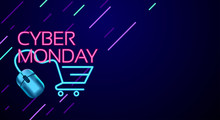 Cyber Monday colorful neon style conceptual sign sales background, banner, poster, flyer template