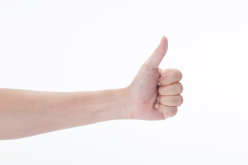 Closeup of male hand pointing. on white background..