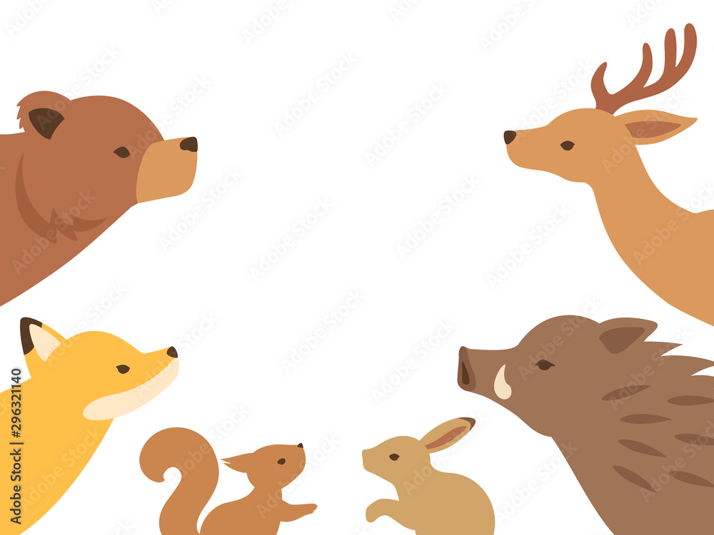 見上げる森の動物たちのイラスト Wall Mural Wallpaper Murals Nora Hachio
