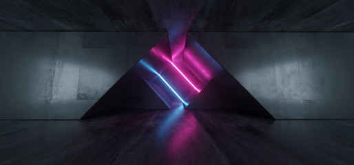 Cement Concrete Tunnel Corridor Laser Beams Purple Blue Stage Glowing Neon Retro Sci Fi Modern Futuristic Underground Garage Hallway Triangle Background 3D Rendering