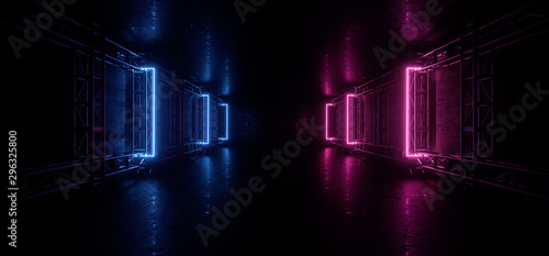Fotografía Dark Neon Construction Blue Purple Glowing Futuristic Sci Fi Stage Show Garage R