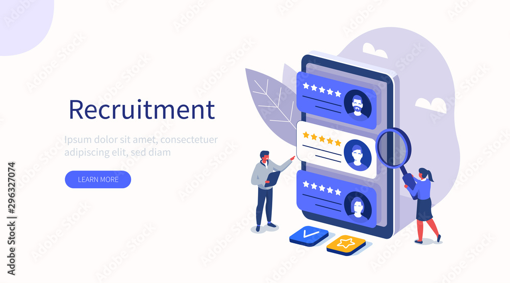 People Characters Choosing Best Candidate for Job. Hr Managers Searching New Employee. Recruitment Process. Human Resource Management and Hiring Concept. Flat Isometric Vector Illustration. - obrazy, fototapety, plakaty 