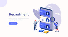 People Characters Choosing Best Candidate For Job. Hr Managers Searching New Employee. Recruitment Process. Human Resource Management And Hiring Concept. Flat Isometric Vector Illustration.