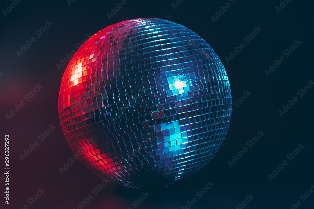 Big disco ball close up on dark background - obrazy, fototapety, plakaty 