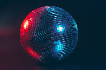 big disco ball close up on dark background
