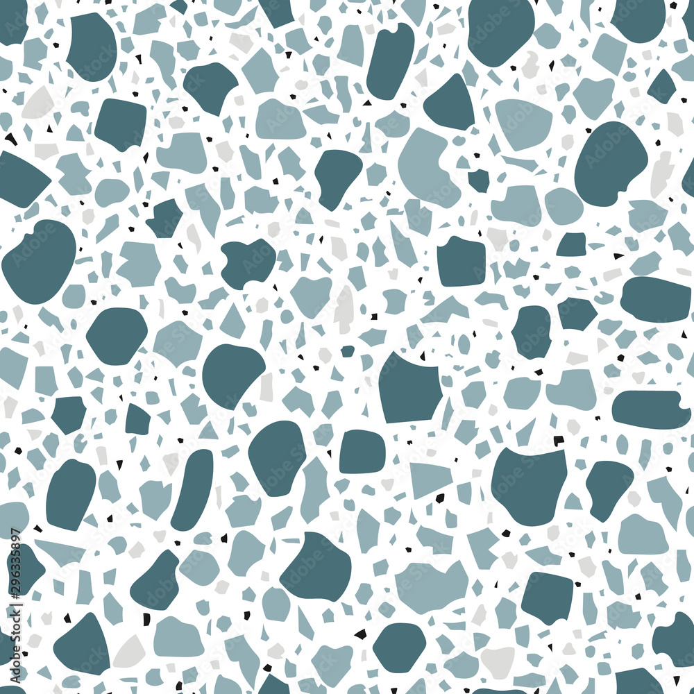 Blue terrazzo flooring vector seamless pattern. Venetian-style classic ...