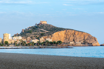 View of the beach of the village of Águilas, Murcia, with the rock of the snorer.